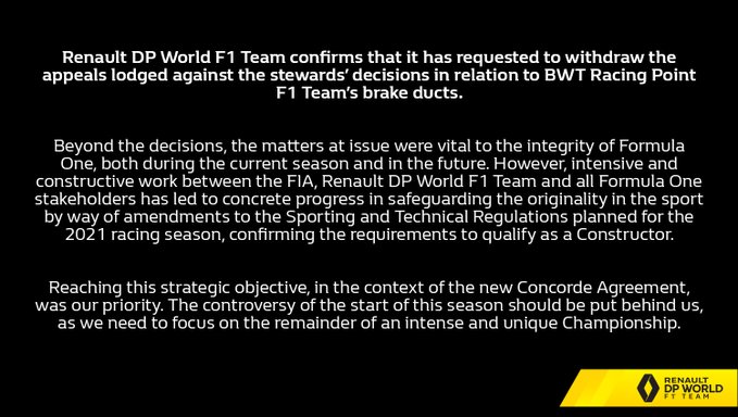 Renault withdraws the appeal