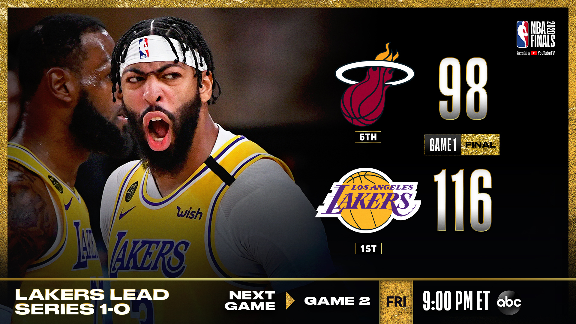 NBA Finals Lakers defeat Heat 11698 in Game 1 BLEACHERS NEWS