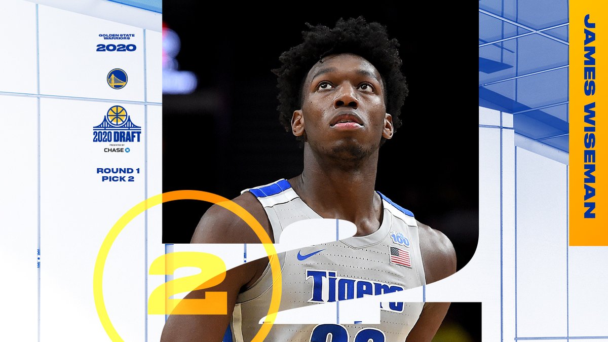 James wiseman drafted by Warriors with No.2 overall pick in 2020 NBA Draft