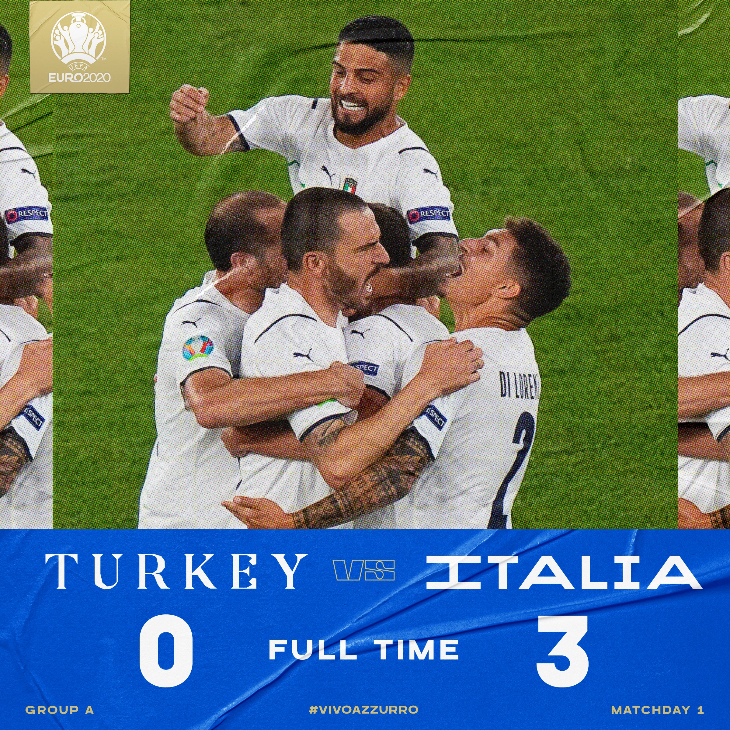 Italy defeats Turkey 3-0 in Euro 2020 opener in Rome.