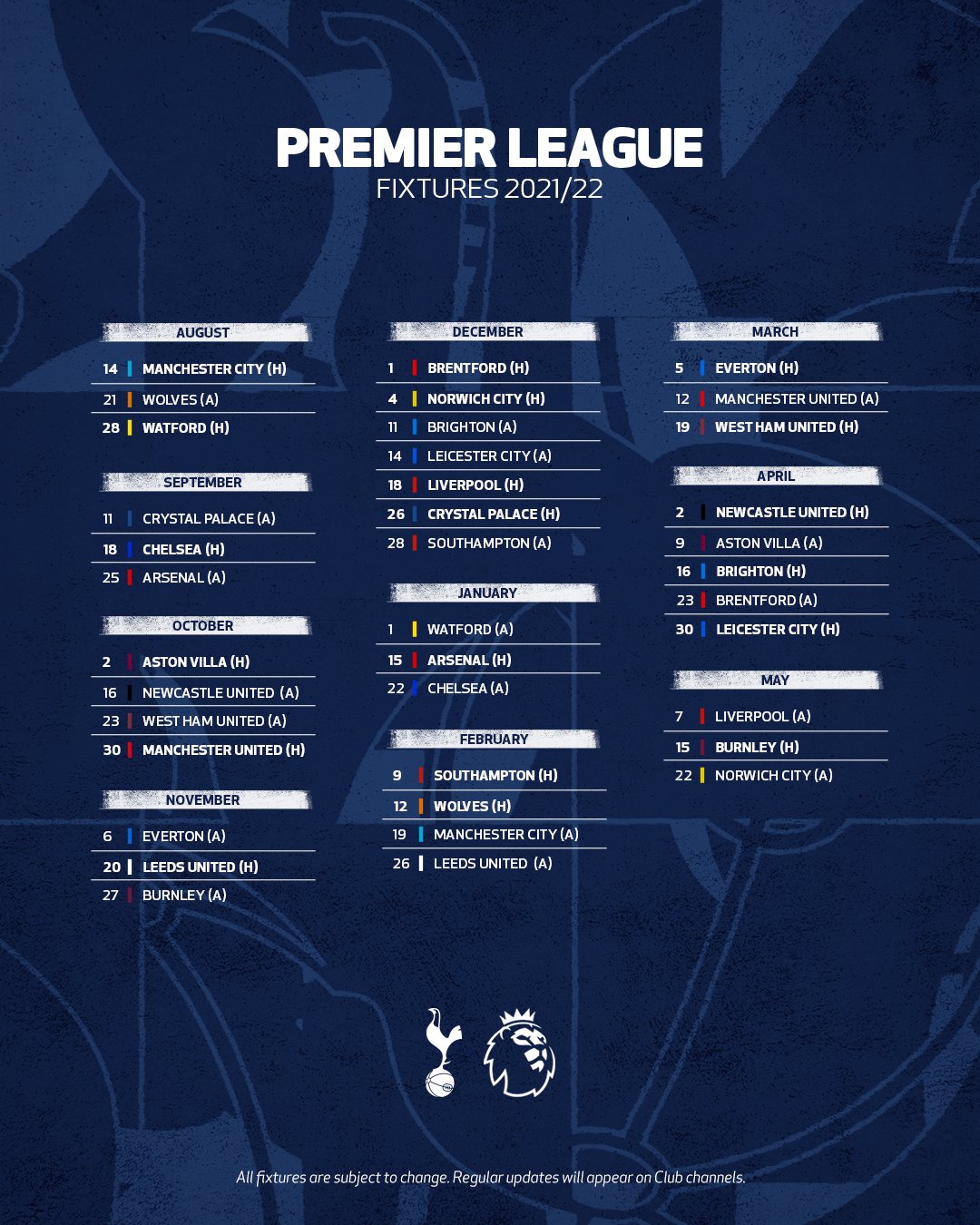 Tottenham Hotspur 202122 premier league season complete fixtures