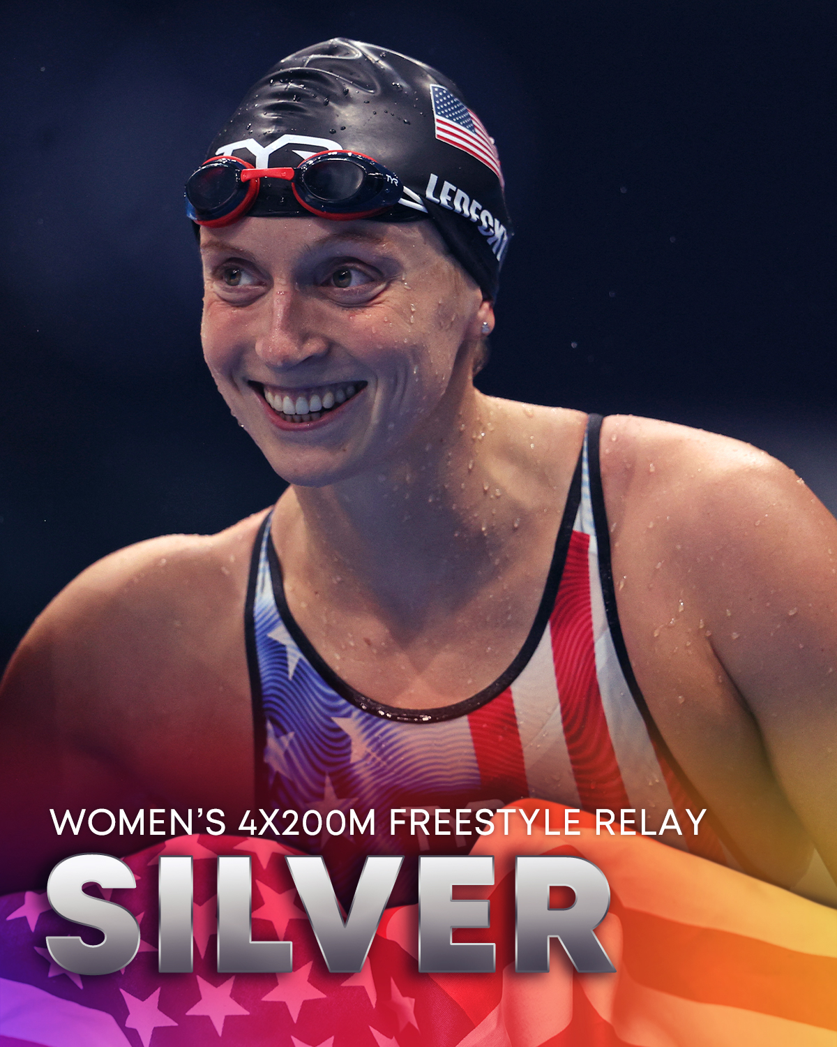Katie Ledecky anchored the women's 4x200m free relay to the silver medal