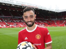 Bruno Fernandes with Match Ball after scoring his first Hattrick