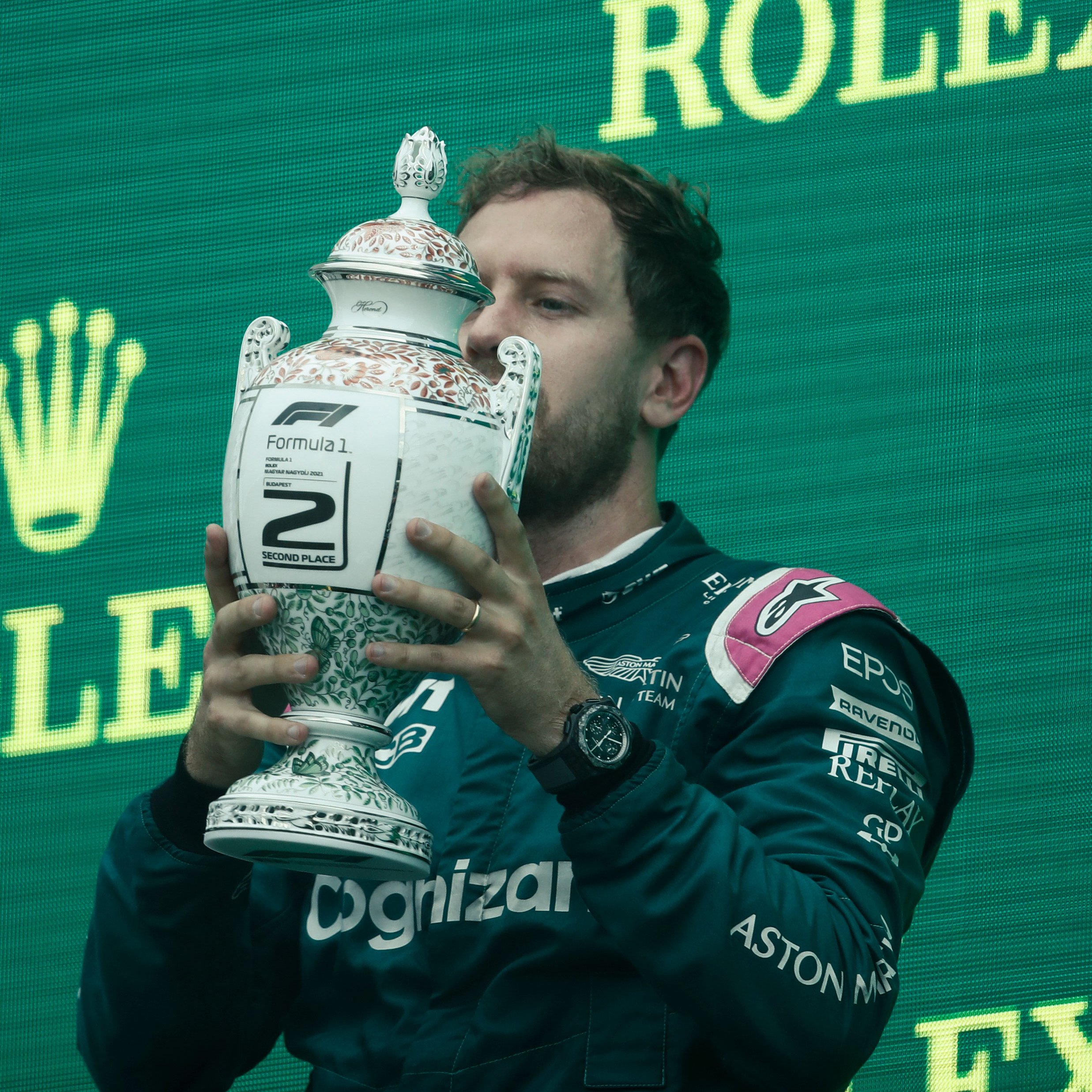 Vettel with P2 trophy