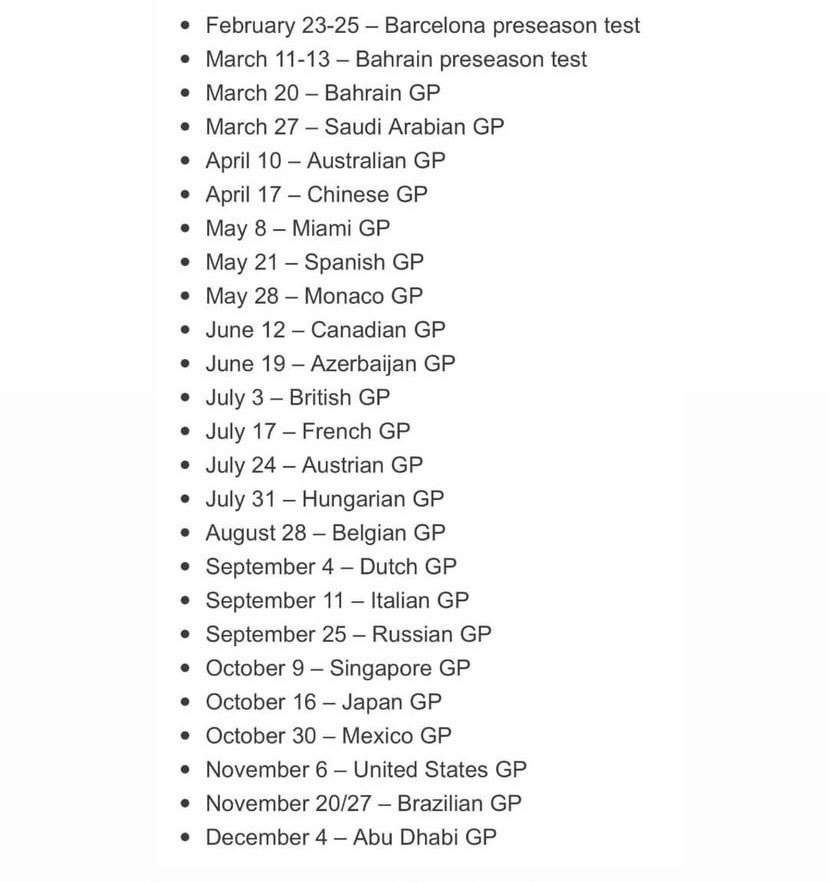 F1 Revealed Record Breaking 23 Race Provisional Calendar For 2022 Season