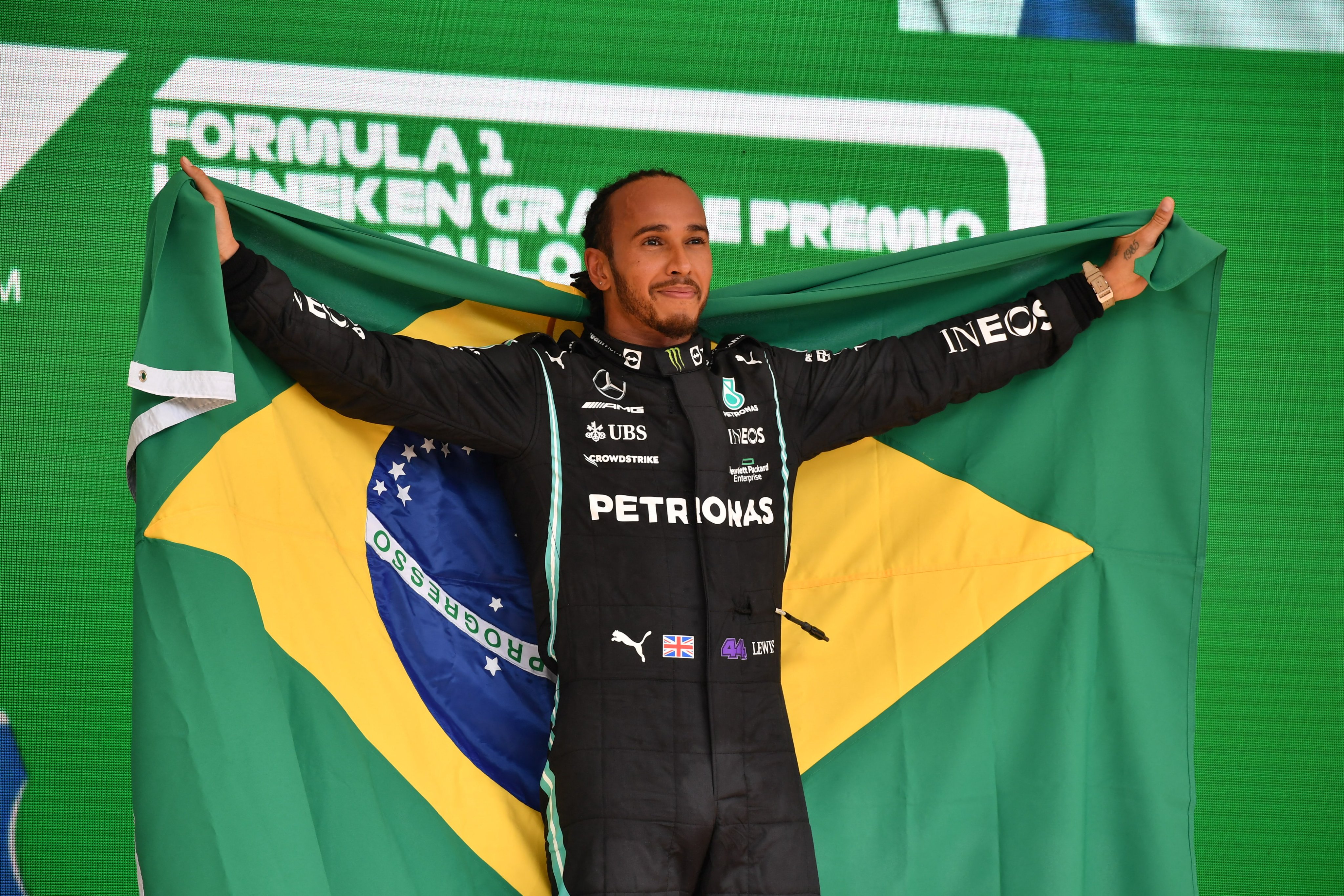 Lewis Hamilton with Brazil flag