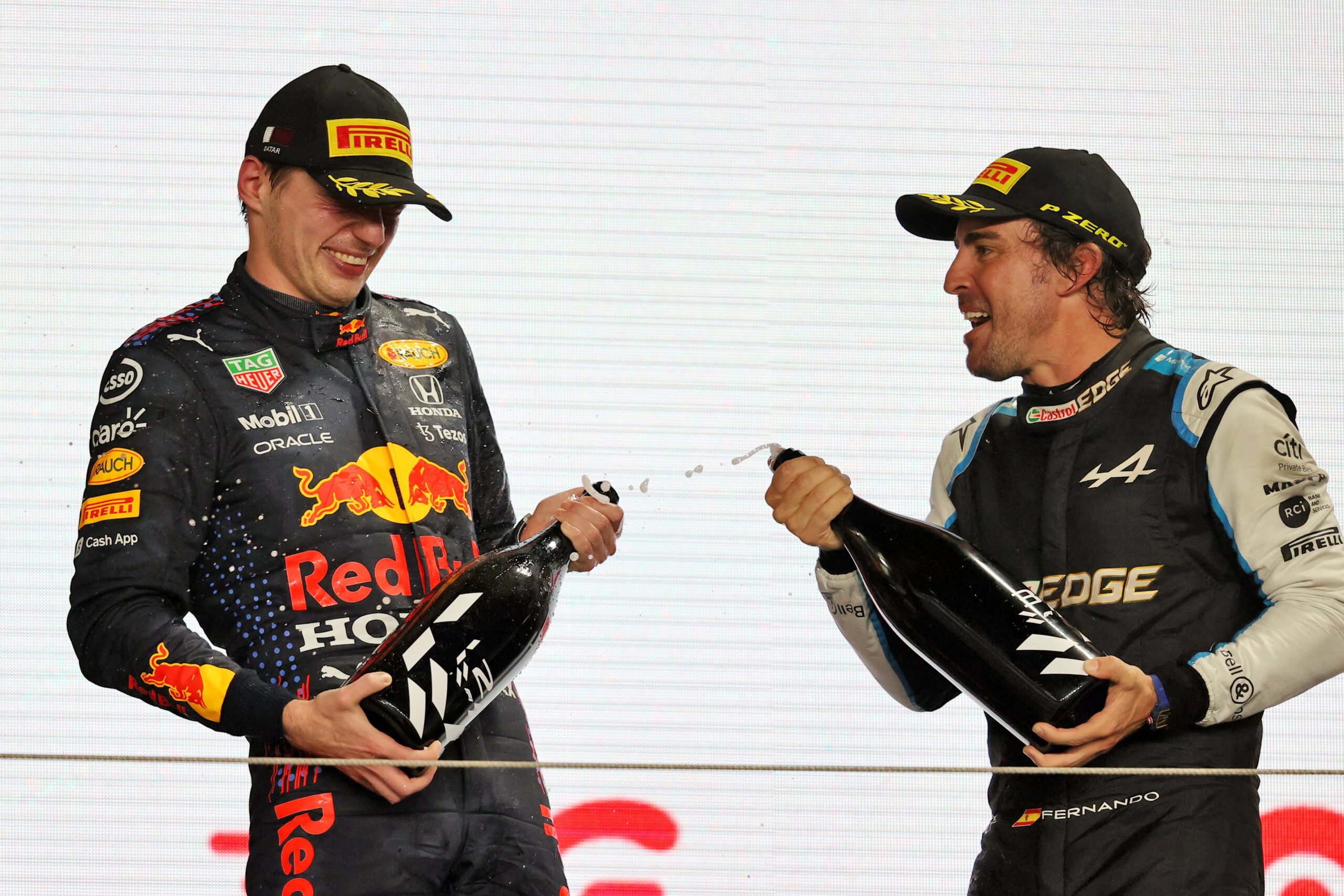 Max and Alonso celebrates on Podium