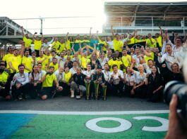 Team Mercedes celebrates 2021 Brazil GP win