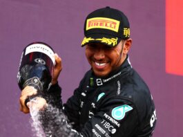 Lewis on podium for Mercedes at 2022 British GP
